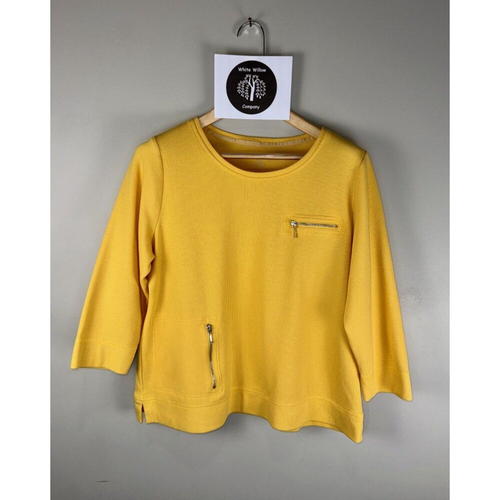 Allison Daley Women's Yellow Waffle Knit Zippered Top Size Medium